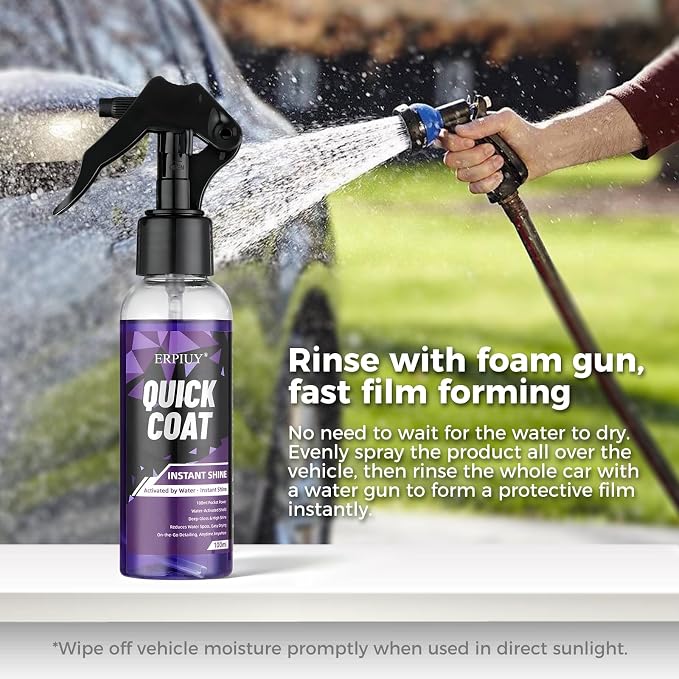 Quick Coat Spray – Water-Activated Quick Detailer & Water Spot Remover for Cars, Glass, Paint & Shower Doors. Instant Shine, Deep Gloss, Easy Drying – Safe on Ceramic Coated Vehicles
