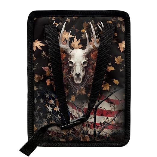 Talayituse Deer Skull American Flag Print Car Trash Can, Portable Auto Garbage Bin Multifunctional Vehicle Interior Accessories with Adjustable Straps Universal Fit Truck SUV Sedan