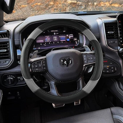 Steering Wheel Cover for Dodge 1989-2011 RAM 1500 2500 3500, Charger, Durango, Challenger - Rugged Durability & Interior Upgrade for Dodge 14.5-15 inch (Gray-Standard Size)