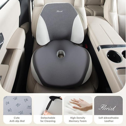 FLORICH Upgraded Ergonomic Memory Foam Car Seat Cushion with Lumbar Support, Non-Slip, Washable Driving Seat Cushion for Back & Sciatica Pain Relief, Large Car Seat Cushion Driver, Office-Gray