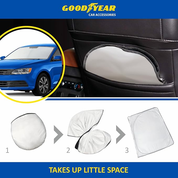 Goodyear Foldable Windshield Sunshade for Volkswagen (VW) Jetta 2014-2018, Car Accessories, Sunshade Cover, Sun Shade Car Windshield, Window Sun Blocker - GY008217
