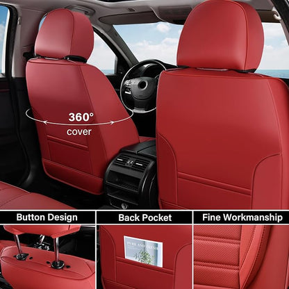 Coverado Car Seat Covers Full Set, Red Seat Covers for Cars, Automotive Seat Covers, Waterproof Nappa Leather Front Seats and Back Car Seat Protector, Universal Fit for Most Cars SUV Trucks