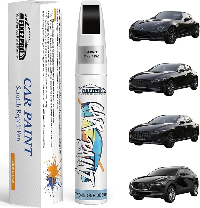 41W Jet Black Mica Touch Up Paint for Mazda, Exact Color Match Car Paint Scratch Repair Remover Pen Kit Quick & Easy Fix Vehicle Chips and Automotive Nicks Scuff