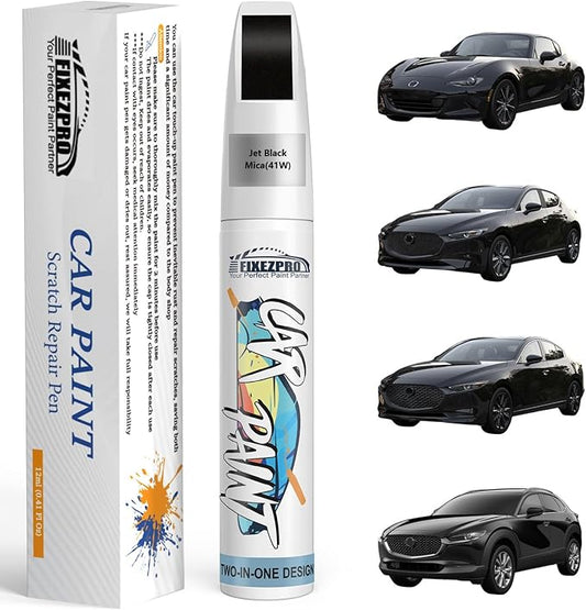 41W Jet Black Mica Touch Up Paint for Mazda, Exact Color Match Car Paint Scratch Repair Remover Pen Kit Quick & Easy Fix Vehicle Chips and Automotive Nicks Scuff
