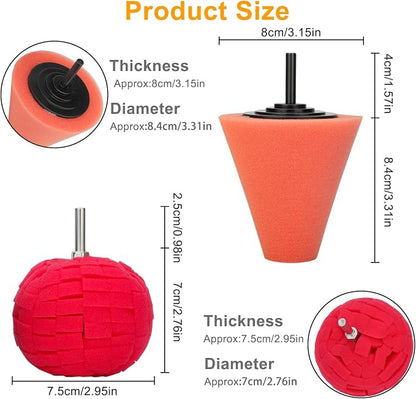 Linkstyle 6PCS Car Wheel Hub Drill Buffing Sponge Pads Kit, 3 inch Shank Polishing Pads for Wheel Hub Cleaning, Auto Cone Metal Polish Buffing Polishing Ball