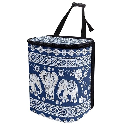 Talayituse Boho Mandala Elephant Print Car Trash Can with Lid, Leak Proof Auto Trash Bag Hanging Vehicle Garbage Can Multipurpose Storage Container for Back Seat Road Trip