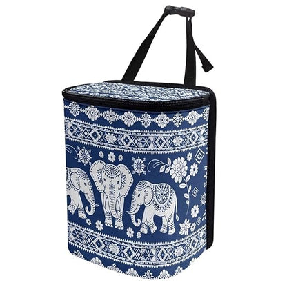 Talayituse Boho Mandala Elephant Print Car Trash Can with Lid, Leak Proof Auto Trash Bag Hanging Vehicle Garbage Can Multipurpose Storage Container for Back Seat Road Trip
