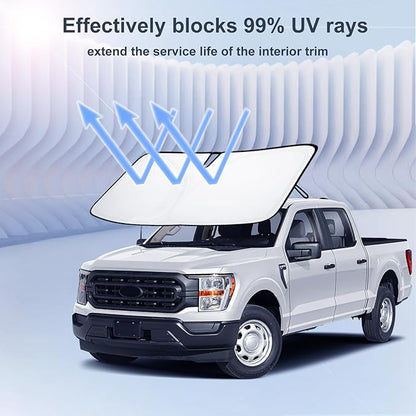 Windshield Sun Shade for 2021-2026 Ford F150, Foldable Front Window Sunshade, 310T Reflective UV Blocker, Keep Vehicle Cool