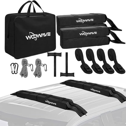 WOOWAVE Folding Kayak Soft Roof Rack Pads Universal Kayak Carrier Car Rack with 4 Tie Down Straps, 2 Tie Down Rope, 4 Carabiner, 2 Quick Loop Strap and Storage Bag for Canoe/Surfboard/Paddleboard/SUP