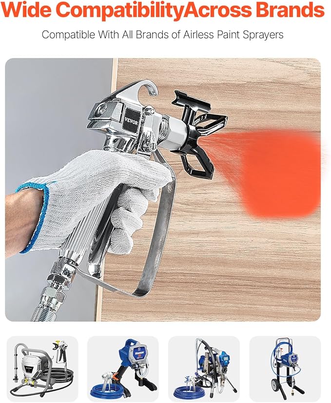 VEVOR Airless Paint Spray Gun, 3600PSI High Pressure Airless Paint Sprayer Gun with 517 Tip, Swivel Joint Airless Spray Gun Kit with Filters, Cleaning Needle and Brush, for Airless Spraying Machine