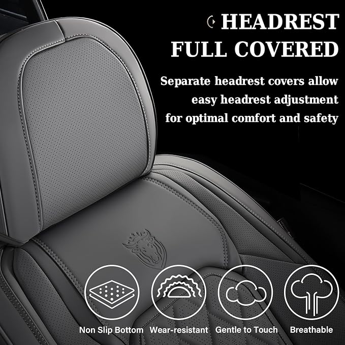 Coverado Car Seat Covers Full Set, Luxury Faux Leather Seat Covers for Cars, Waterproof Car Seat Protector, Gray Car Seat Cover, Universal Automotive Seat Covers Fit for Most Sedan SUV Trucks
