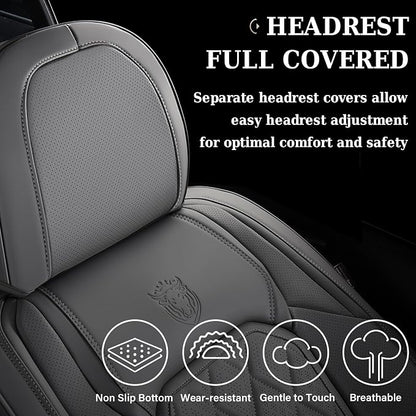 Coverado Car Seat Covers Full Set, Luxury Faux Leather Seat Covers for Cars, Waterproof Car Seat Protector, Gray Car Seat Cover, Universal Automotive Seat Covers Fit for Most Sedan SUV Trucks