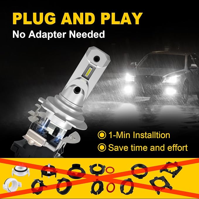 AHOBXD H7 Light Bulbs Super Bright White 6500K Upgrade 600% 50000LM Brightness Real 1:1 Halogen Size 80000 Hours Life Span H7/H18 Plug and Play Car Fog Light Bulbs Pack of 2