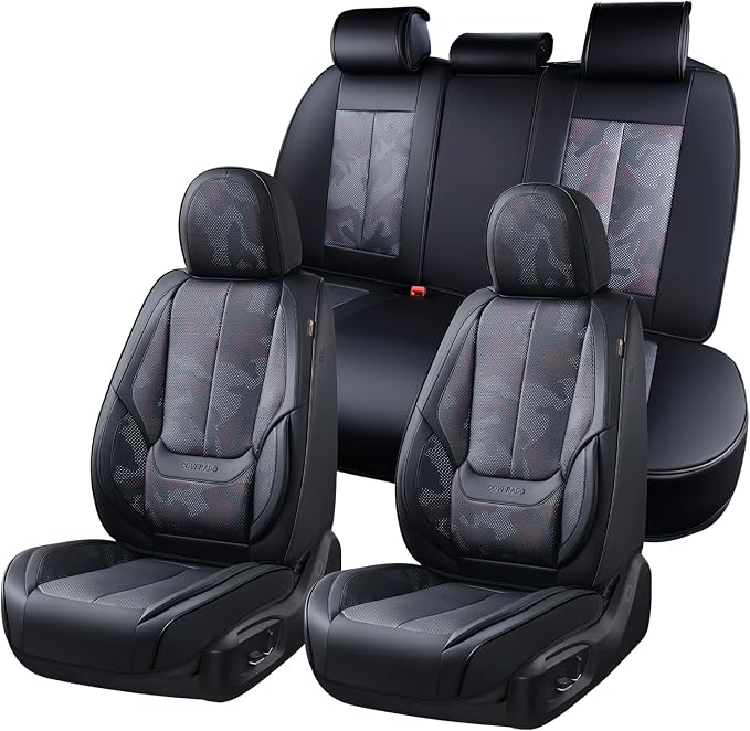 Coverado Seat Covers, Car Seat Covers Full Set, Leather Seat Covers for Cars, Car Seat Protector, Black Car Seat Covers Front Seats and Back Seats Universal Fit for Most Cars Camo