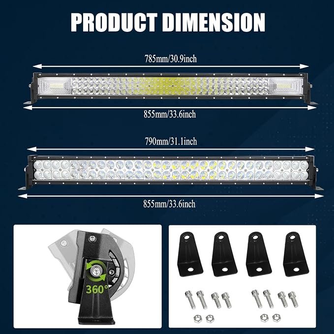 LED Light Bar Kits - 32Inch Light Bars with 4 in LED Pods&Wiring Harness 12V 24V Driving Lamp Roof Bumper Off Road Work Light for Truck Camper Wagon Car Pickup Tractor Golf Cart ATV UTV SUV