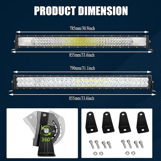 LED Light Bar Kits - 32Inch Light Bars with 4 in LED Pods&Wiring Harness 12V 24V Driving Lamp Roof Bumper Off Road Work Light for Truck Camper Wagon Car Pickup Tractor Golf Cart ATV UTV SUV