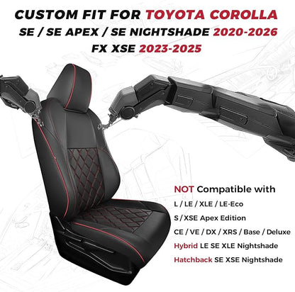FREESOO for Toyota Corolla Seat Covers 2020-2026 SE/SE Apex Nightshade & 2023-2025 XSE & 2025 FX, Custom Car Seat Covers, Leather Car Seat Cover, Waterproof Seat Covers for Cars, Black Red Full Set