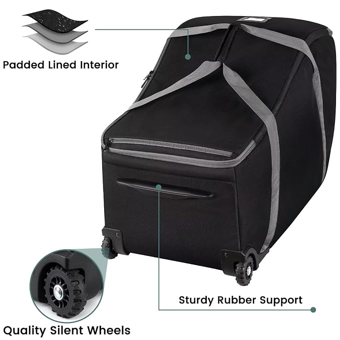 SCTEL Infant Car Seat Travel Bag Fit Doona Car Seat Stroller and Base, Chicco Keyfit 35 and Base, Doona Travel Bag with Wheels, Padded Car Seat Bags for Air Travel, Nuna Travel Bag with Zipper Pocket