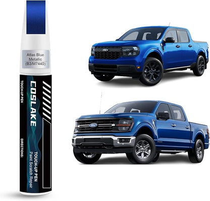 Car Touch Up Paint(Atlas Blue Metallic(B3/M7440)) for Ford, Car Paint Scratch Repair Kit, Quick & Easy Solution to Repair, 2 in 1 Scratch Remover Pen with 2PCS Disposable Micro Applicators