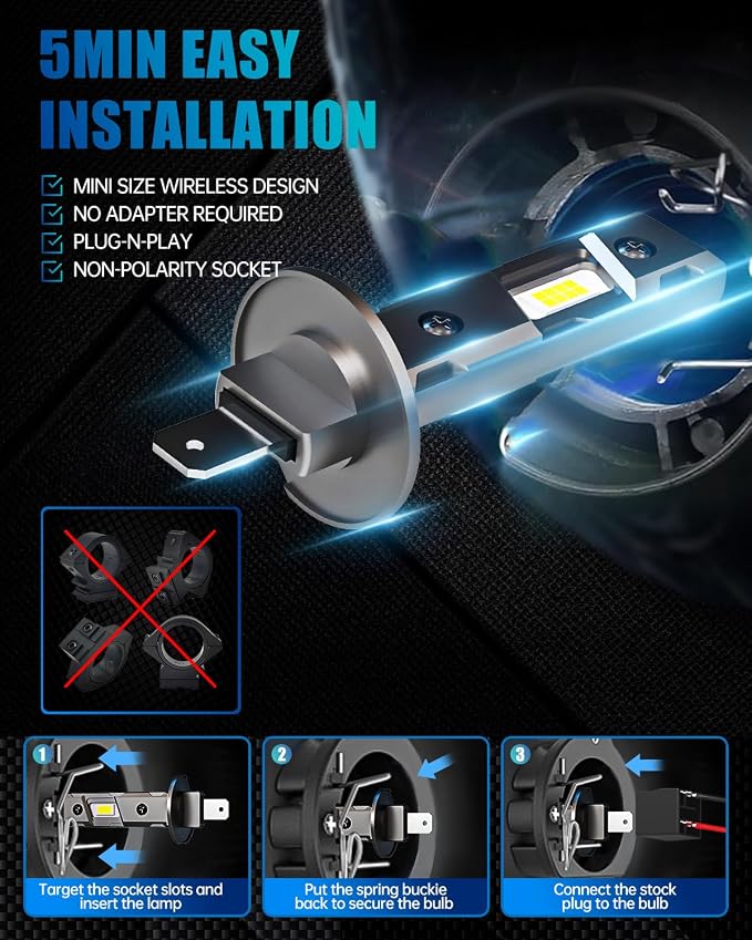 FRANXI H1 Bulbs, Super Bright Fog Light Bulbs, 1:1 Mini Design, Pack of 2 | 6000k Cool White, Plug and Play, 16000LM, Accessory Light Kits