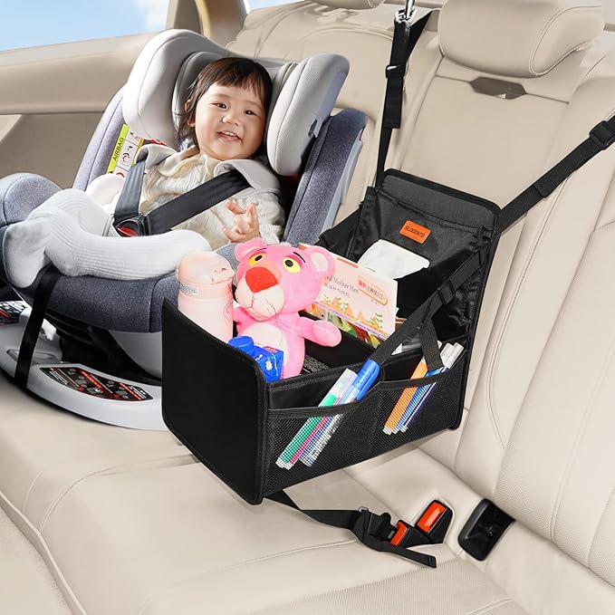 Kids Car Organizer Backseat- Easy-to-Reach Car Organizers and Storage for Back Seat Between Seats with Tissue Box and Side Pockets, Car Travel Accessories for Baby Long Trips with cup Holders