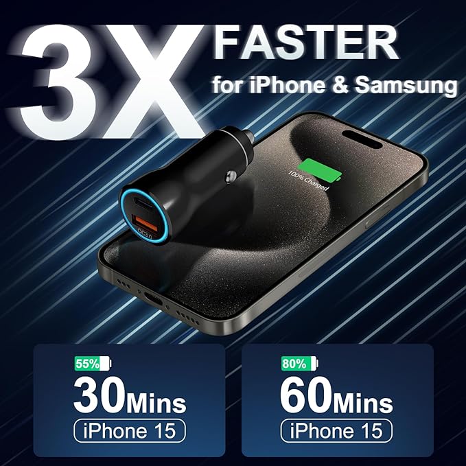 iPhone 17 16 15 Car Charger, [Apple MFi Certified] USB C Car Charger 43W Fast Charging with 3.3 FT Type C to C Cable, USB Car Adapter for iPhone 17/17 Pro/17 Pro Max/Air/16/15