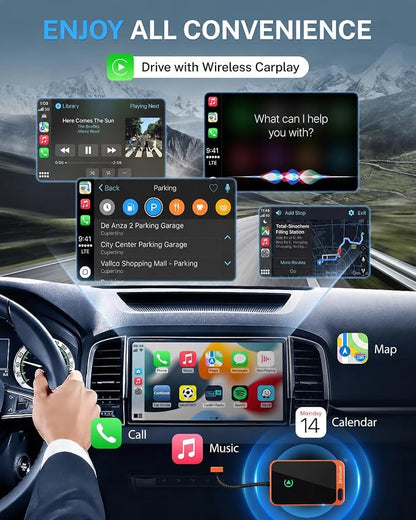 Jemluse Wireless CarPlay Adapter for Apple iPhone - Multi-User Seamless Connection for Convert Wired to Wireless Car Play Adapter - No Latency from iOS 10+ to Screen w/USB C (Cosmic Orange)