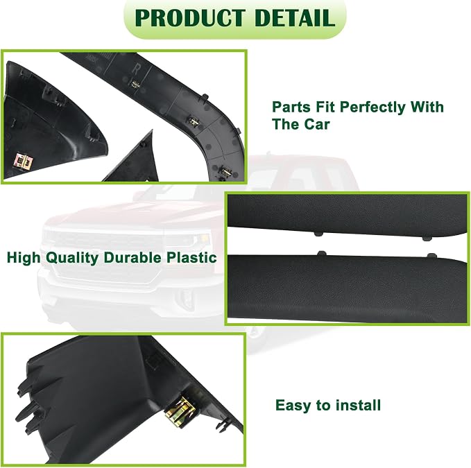 4PCS Door Armrest Cover Trim Kit Front&Rear Left Right Side Door Panel Arm Rest Bezel Set Black Compatible with 2014-2020 Chevy Silverado GMC Sierra Double Cab