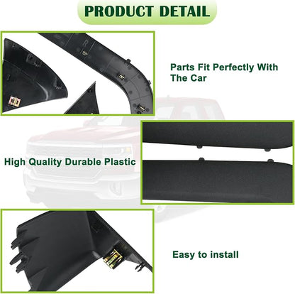 4PCS Door Armrest Cover Trim Kit Front&Rear Left Right Side Door Panel Arm Rest Bezel Set Black Compatible with 2014-2020 Chevy Silverado GMC Sierra Double Cab