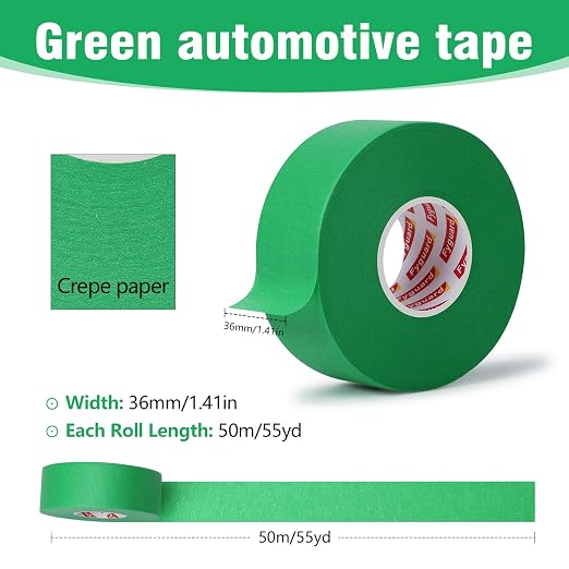 4 Pack Green Automotive Masking Tape 1.41In×55Yd Green Painters Tape, Heat Resistant Masking Tape for Wall Painting Car Body Masking Edge Repair DIY