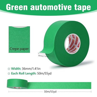 4 Pack Green Automotive Masking Tape 1.41In×55Yd Green Painters Tape, Heat Resistant Masking Tape for Wall Painting Car Body Masking Edge Repair DIY