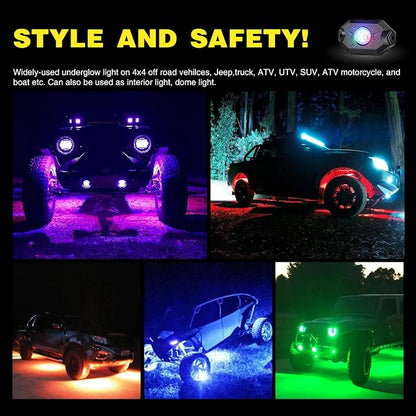 Nilight RGB LED Rock Lights Kit 8 pods Underglow Neon Multicolor with Bluetooth App Control Music Mode IP68 Exterior Wheel Well Party Lamp for ATV UTV Golf Cart Truck Boat RV