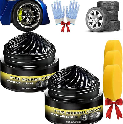 Tyre Nourish Cream, Powerful Wheel Cleaning Refurbish Wax, Tire Nourish Wax Cream, Tire Waxs, Car Tires & Plastic Trim Renewal Paste - Restores Shine, for Car Trucks Motorcycles Tires (2 Pcs)