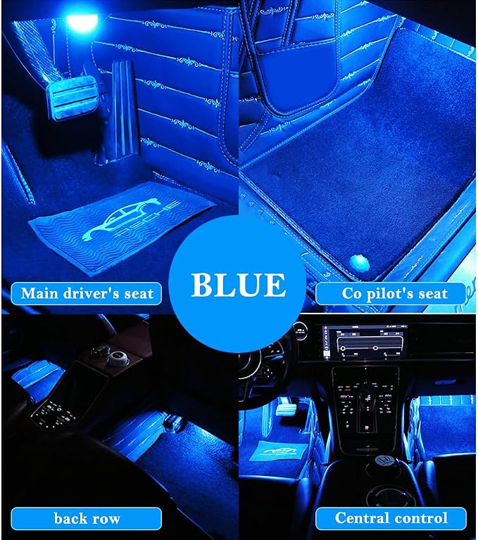 4-in-1 Car LED Lights Interior with USB Port,Ambient Neon Car Door Lights Kit for CCar Decor,Party,Music,Gift,Universal CCar Pedal Light Interior Accessories for Wonmen & Men (Blue)