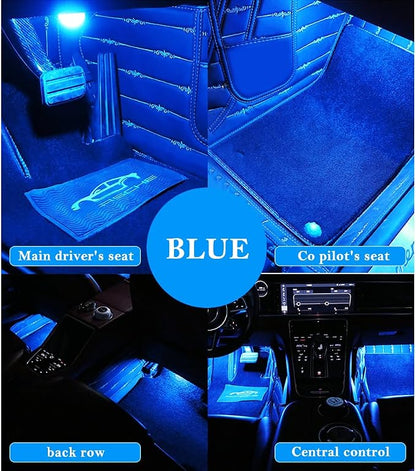 4-in-1 Car LED Lights Interior with USB Port,Ambient Neon Car Door Lights Kit for CCar Decor,Party,Music,Gift,Universal CCar Pedal Light Interior Accessories for Wonmen & Men (Blue)