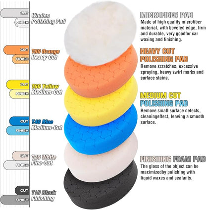 White Polish Pad, Buffing Polishing Pads, 1Pc 5.5 Inch Face for 5 Inch 125mm Backing Plate Compound Buffing Sponge Pads for Car Buffer Polisher Compounding, Polishing and Waxing