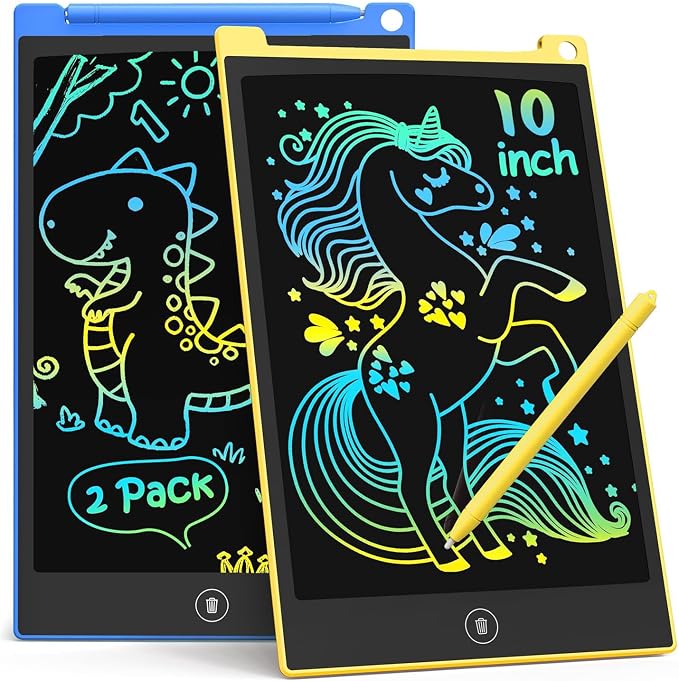 TECJOE 10 Inch 2 Pack LCD Writing Tablet, Colorful Doodle Board Drawing Tablet for Kids, No Mess Toddler Travel Learning Toys, Christmas Birthday Gifts for 3 4 5 6 7 8 Year Old Boys Girls Preschooler