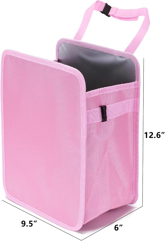 Ginsco 3 Gallons Open-Top Car Trash Can, Large Capacity Hanging Car Trash Bag with Water-Proof PEVA Liner, Stand Car Trash Bag Foldable Car Storage Bag for Cars SUV Truck (Pink)