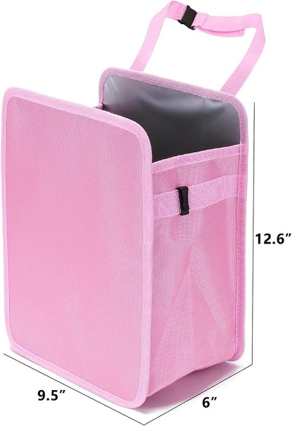 Ginsco 3 Gallons Open-Top Car Trash Can, Large Capacity Hanging Car Trash Bag with Water-Proof PEVA Liner, Stand Car Trash Bag Foldable Car Storage Bag for Cars SUV Truck (Pink)