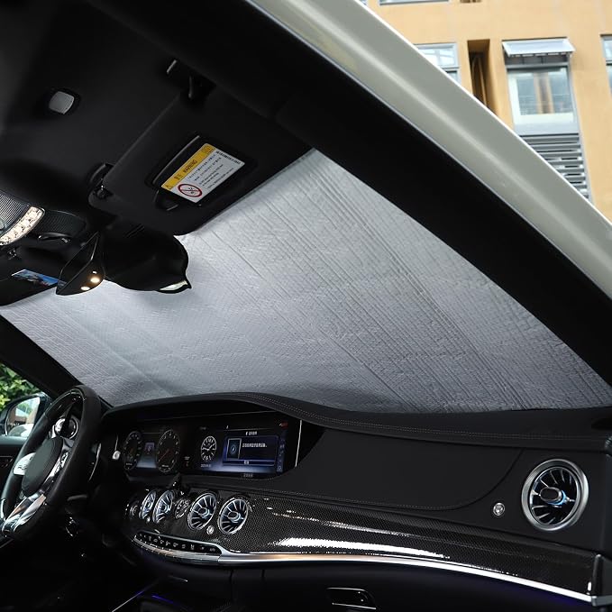 Windshield Sun Shade Compatible with Mercedes-Benz S-Class W221 2008-2013/W222 2014-2020 Foldable Front Windshield Sunshade Protector, Block UV Rays Keep Your Car Cooler