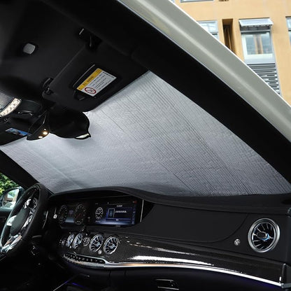 Windshield Sun Shade Compatible with Mercedes-Benz S-Class W221 2008-2013/W222 2014-2020 Foldable Front Windshield Sunshade Protector, Block UV Rays Keep Your Car Cooler