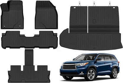 Custom Fit Floor Mats for 2014-2019 Toyota Highlander, All Weather TPE Floor Liners with Trunk Mat, Odorless Full Set Interior Accessories