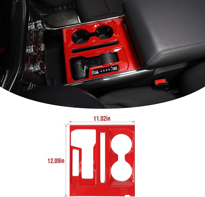 Jimen Compatible with Ford F150 2021-2025, Center Console Gear Shift Panel Trim Cover (Red)