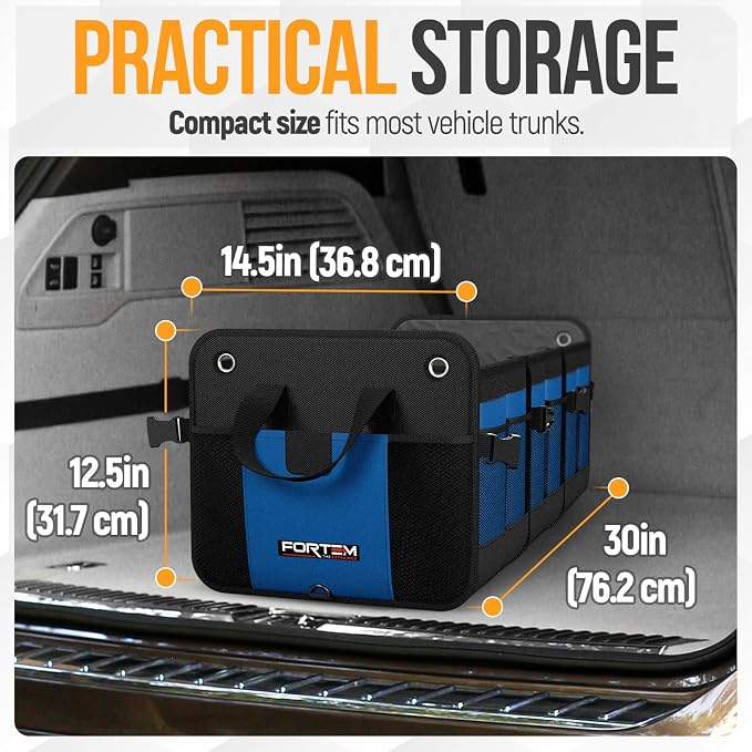 FORTEM Trunk Organizer with Cooler For SUV Car Organizer and Storage, Collapsible Multi-Compartment, Perfect Christmas Gifts For Men, Women, 1680D Oxford, Non Slip Bottom, Straps, Soft Cover 110L