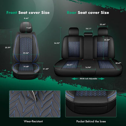 SCITOO Car Seat Covers,Universal Seat Covers Full Set Waterproof Automotive Seat Covers for Most Sedan, Truck and SUV for Elantra Sonata Sportage CRV Accord Chevy (Full Set, Black And Blue)