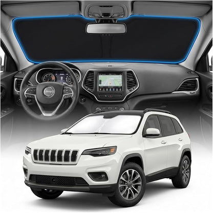 for Jeep Cherokee Sun Shade Windshield Cover - Custom Fit Cherokee Accessories 2014-2024 Sunshade Foldable UV Protection & Heat Shield Sun Visor Accessories