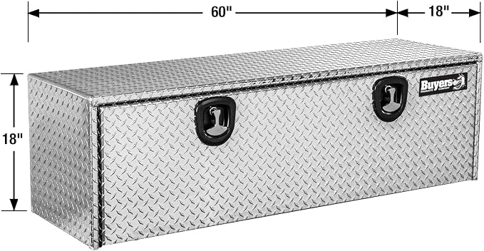 Buyers Products 1705115 Diamond Tread Aluminum Underbody Truck Tool Box, 18 x 18 x 60, Made in USA, .100 in. Thick, Corrosion-Resistant, Locking Compression Latch, Secure Storage for Work Trucks