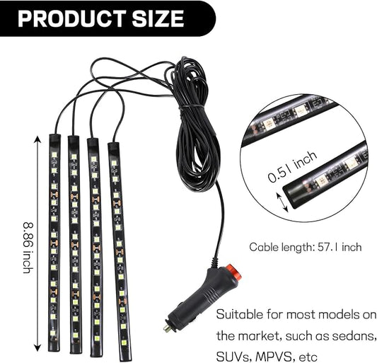 Car LED Strip Light, 12V 48 LED Interior Atmosphere Lights Under Dash Ambient Night Light, Auto Interior Decorative Lamp with Cigarette Adapter Plug,Car Accessories(Ice Blue,Cigarette Lighter)