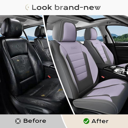 Coverado Car Seat Covers Front, Seat Covers for Cars, Waterproof 2-Pack Car Seat Cushions, Leather Carseat Seat Protectors, Universal Seat Covers Fit for Most Sedans SUV Pick-up Trucks(Gray&Purple)