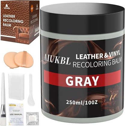 Leather Recoloring Balm, Leather Color Restorer, Leather Restorer for Couches, Leather Scratch Remover, Leather Scratch Repair, Leather Repair Kit for Furniture, Leather Dye (Gray)
